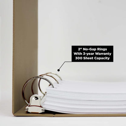 Carstens 2-Inch Heavy Duty 3-Ring Binder - Side Opening, Sand, Durable Plastic, Precision No-Gap Rings, Waterproof Covers, No Pockets, Holds 300 Letter-Sized Sheets, BPA-Free, Made in USA (5825-3R)