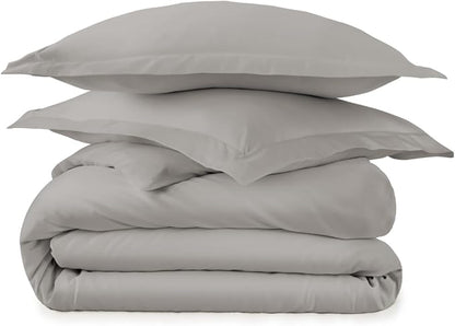 100% Organic Cotton Duvet Cover Queen Size - Naturally Soft Lightweight & Cooling Duvet Cover Set with Decorative Shams - Premium GOTS Certified 300 Thread Count Sateen Weave (Classic Grey, Queen)