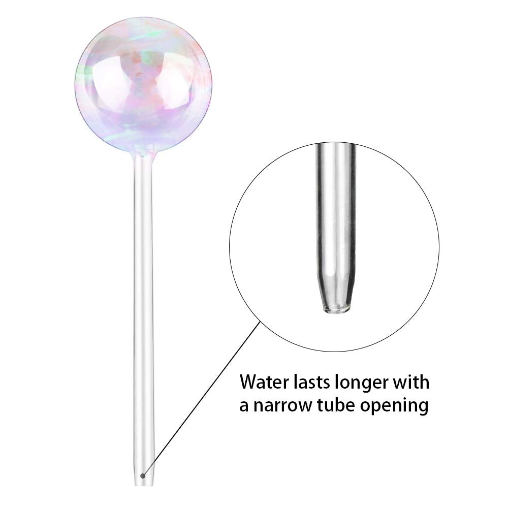 Tomorotec [2 PCS] Light Iridescent Rainbow Gradient Color Clear Glass Self-Watering System Spikes, Automatic Plant Waterer Bulbs