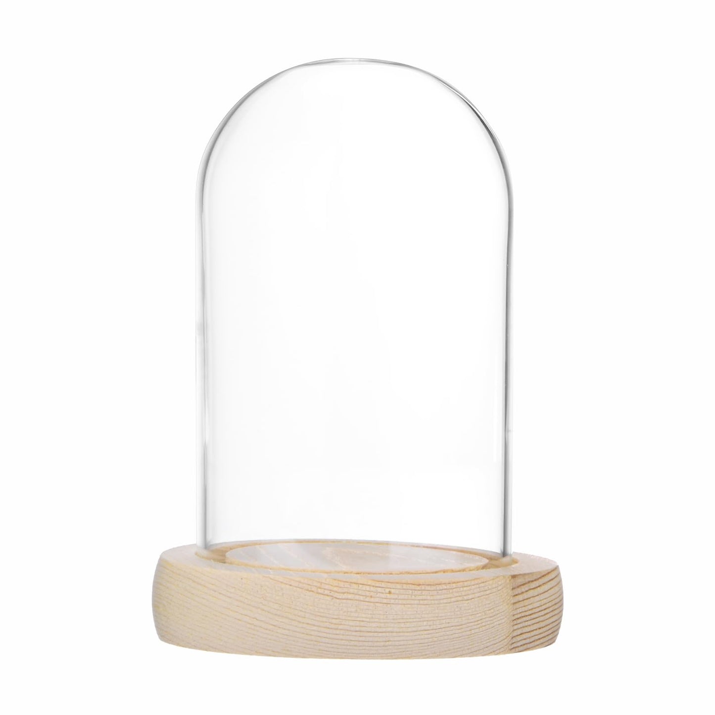M METERXITY Cloche Glass Dome, 3.9"x2.4" Glass Display Case with Wooden Base for DIY Snow Globes/Small Plants/Flowers/Candles/Models/Souvenirs, Tabletop Centerpiece [Wood]
