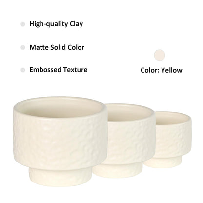 OXART Ceramic Plant Pots, 12.2+10+7.7 inch Planters with Drainage Hole, 3 Piece Large Ceramic Pots for Plants, Stylish Flower Pots for Indoor Plants, Perfect for Home Office Entryway, Yellow