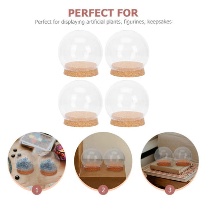 Homoyoyo Cloche Glass Dome 4pcs Glass Dome Cloche with Lights Wood Base Globe Terrarium Jar Eternal Flower Cover Holder Ornament Stand for Lanscape Rose 12CM Globe Plant Terrarium