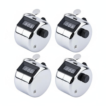 ARUDYREV 4 Pack Digital Tally Counter, Metal Handheld Clicker in Silvery and Black, Manual Counter for Knitting, Crochet, People Counting