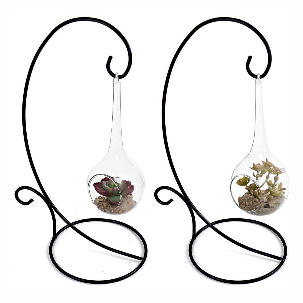 E-view Ornament Display Stand Set of 2 - Metal Stand Flower Pot Holder Rack for Hanging Glass Globe Air Plant Terrarium, Lantern, Witch Ball - Iron Home Wedding Decoration (18")