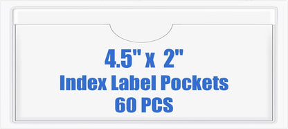 Origin-Joy 60 PCS Self Adhesive Index Card Pockets with Top Open, Clear Plastic Label Holder for Cards of Note, Library and Business, Adhesive Label Pockets & Card Holder (4.5 x 2 inch)
