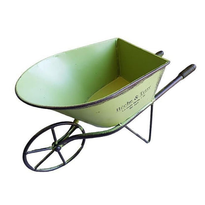 YUSHTPO Classical Iron Art Single Wheel Cart for Garden Decors Metal Wheelbarrow Small Planter Flower Pots Plant