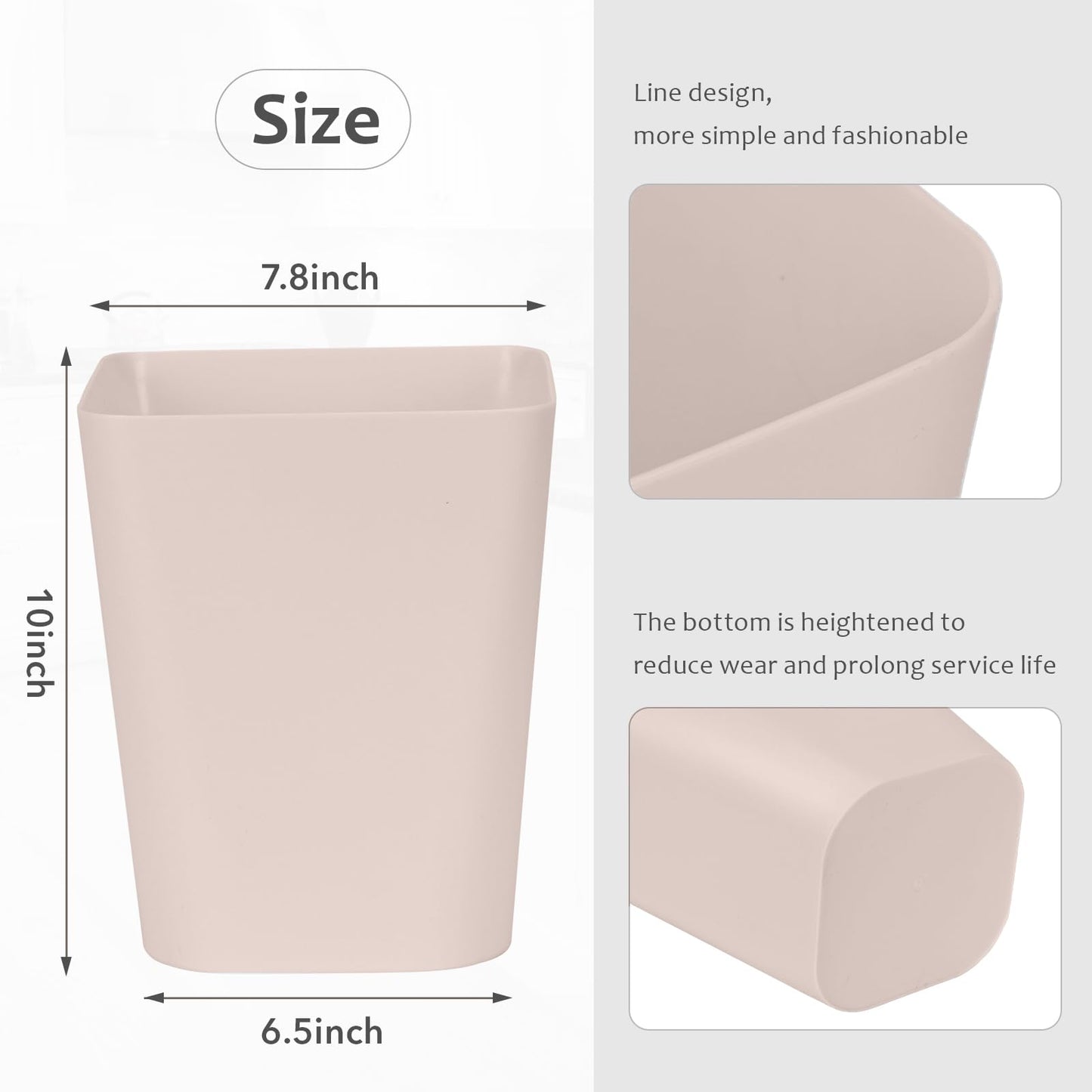 ZXJ Small Trash Can - Waste Basketbin - 1.8 Gallon - Khaki - Bathrooms, Laundry Room, Kitchens, Offices