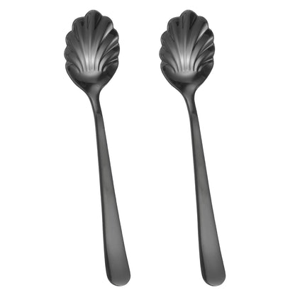 uxcell 2pcs Stainless Steel Shell Spoon, Metal Sugar Spoon for Coffee, Yogurt, Home, Bar Use, Black