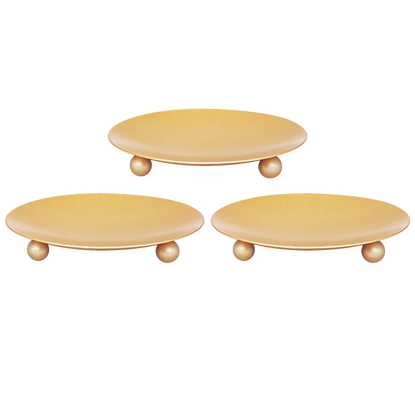 Candle Holder Decorative Iron Plate,Candle Stand for LED & Wax Candles,Spa,Bathroom,Weddings,4.33x0.78inch,Set of 3 (Gold)
