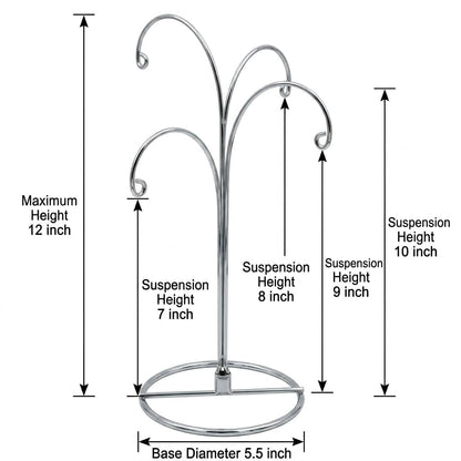 HOHIYA Ornament Display Stand 12 Inch 2 Pack 4-Arm Metal Ornament Holder for Christmas Decorations Crystal Ball Hanging Ornaments Jewelry Display Stand Chrome Silver