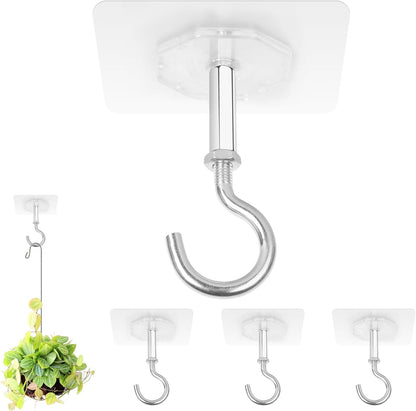 Dlilise Adhesive Ceiling Hooks, 4 Pack 30lbs Super Heavy Duty for Hanging Plants, Ceiling Hooks, Strong No Drill Outdoor Sticky Ceiling Hanger, Stick On Hooks for Lights,Wind Chimes,Lantern