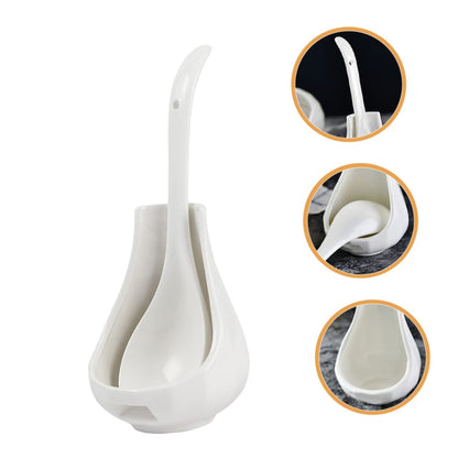 COLLBATH Ceramic Soup Spoon Rest Large Rice Spoon and Porridge with Utensil Holder 8.85 in Porcelain Ladle for Serving Soups Kitchen Dining Restaurants