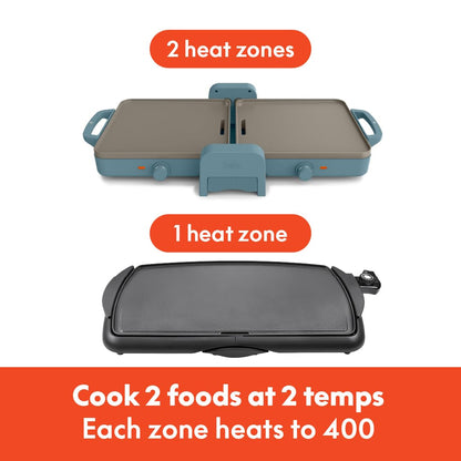 Bella 10"x 20" Ceramic Fold-n-Store Dual Temp Griddle, Fits-anywhere Kitchenware, EverGood Ceramic Nonstick Coating, 2 Temperature Zones up to 400°F, Dishwasher Safe Drip Tray, 1500 Watt, Oatmilk