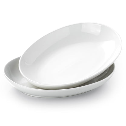 Gacoree 14 Inch Oval Serving Platters Set of 2, Large Wide Ceramic Serving Platter, White Porcelain Serving Trays for Entertaining, Turkey, Steak, Appetizers, Pasta, Salad