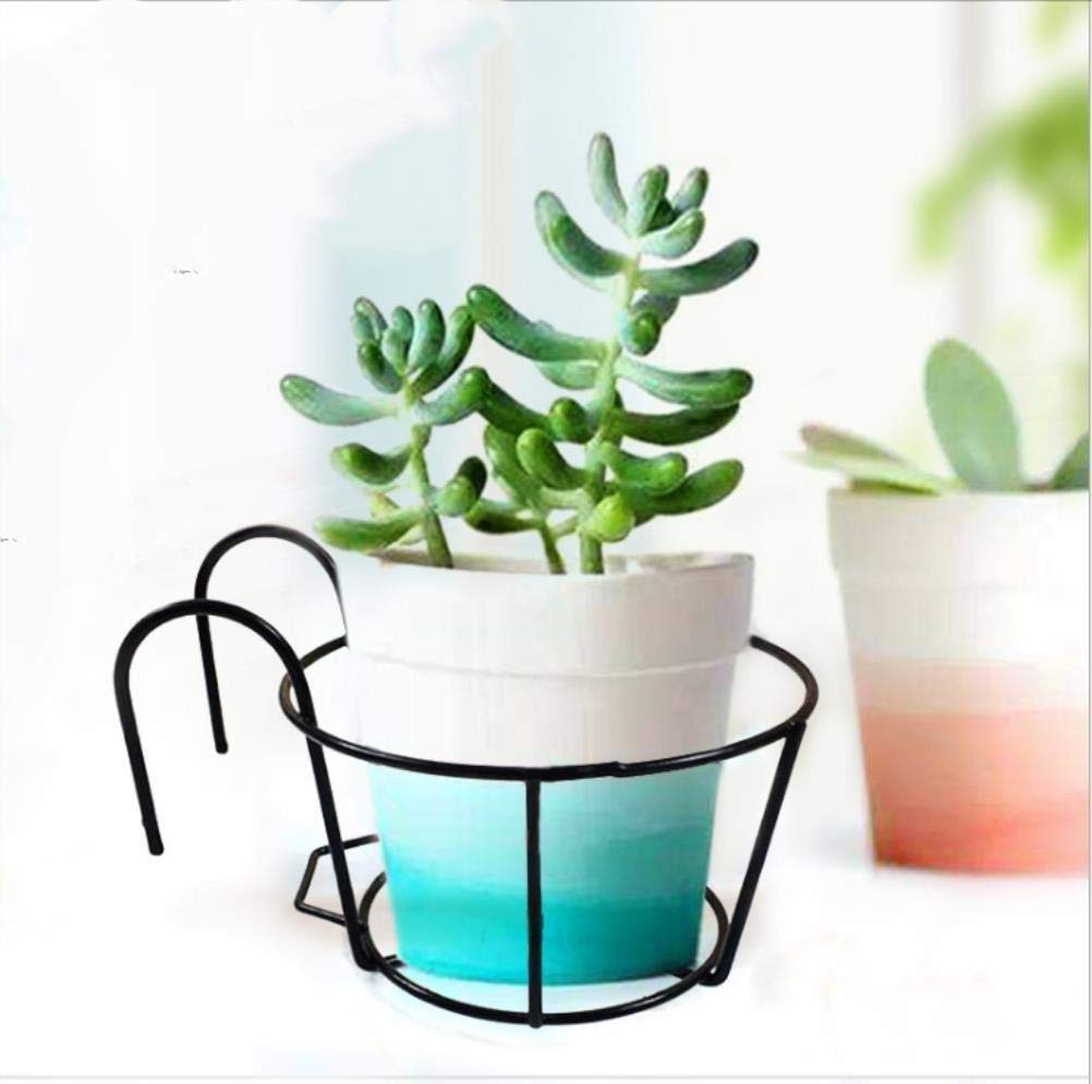 4 Pack Hanging Railing Planters Flower Pot Holders Plant Iron Racks Fence Metal Potted Stand Mounted Balcony Round Plant Baskets Shelf Container Box for Indoor&Outdoor Use-Black,Garden Steel Pots,6.3"