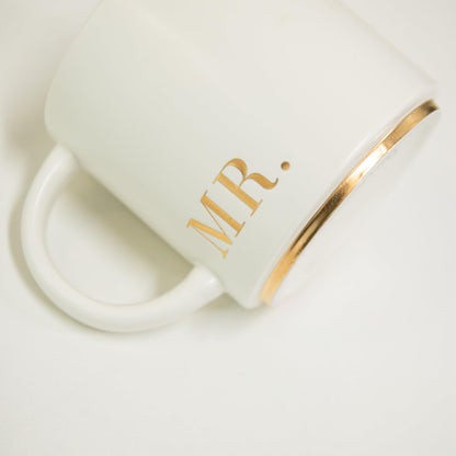 COLLECTIVE HOME Mr. & Mrs. Ceramic Mug Set - 15oz Luxury Wedding Gift for Couples, Elegant 2-Piece Coffee Cups for Newlyweds, Anniversary & Engagement Gift Box Set (MR & MRS)
