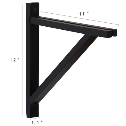 PRIADE Wall Mounted Wood Bracket for Hanging Sconce Pendant Lamp Kits, Planters, Lanterns, Wind Chimes, 12 Inch Floating Shelves Bracket, Set of 2 (Black)