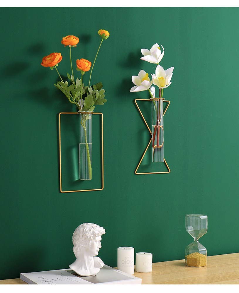 3 Pack Nordic Wall Vase,Gold Geometric Vase Hanging Hydroponic Planter,Wall-Mounted Metal Glass Tube Bud Vase Decorative for Centerpieces Wedding Home Decor(Gold 6)