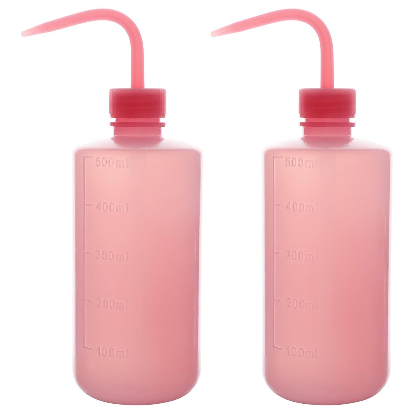 stonylab Chemical Wash Bottle, 2-Pack Watering Tool LDPE Squeeze Safety Plastic Rinse Bottle with Scale Labels and Narrow Mouth Squirt, for Laboratory Use, Pink, 500 ml