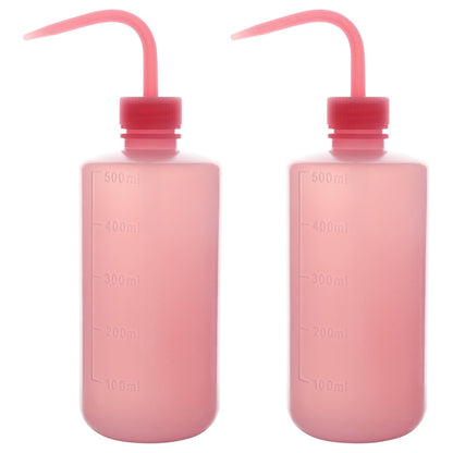 stonylab Chemical Wash Bottle, 2-Pack Watering Tool LDPE Squeeze Safety Plastic Rinse Bottle with Scale Labels and Narrow Mouth Squirt, for Laboratory Use, Pink, 500 ml
