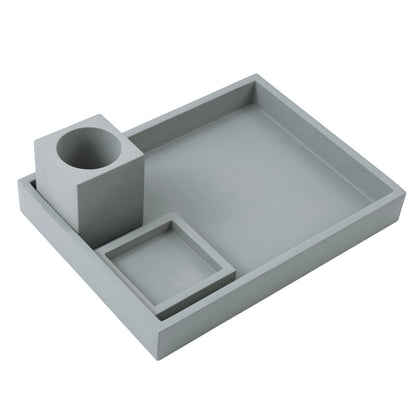 MyGift 3 pcs Set Modern Gray Concrete Desk Organizer Trays, Desktop Office Paper Tray, Stationery Holder Pencil Cup, Sticky Note Pad Holder