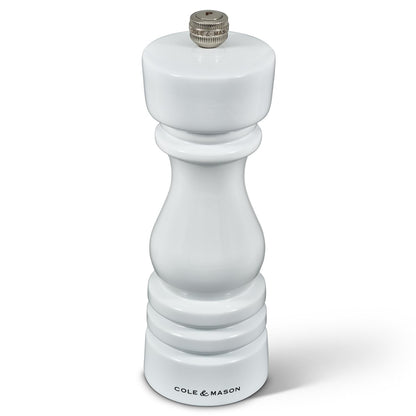 Cole & Mason H233095 London White Gloss Salt and Pepper Mill Set, Precision+ Carbon/Ceramic Mechanisms, Salt and Pepper Grinders with Adjustable Grind, Beech Wood, 180mm, Gift Set