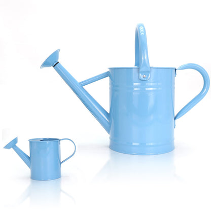 Lechloris Metal Watering Can (1 Gallon) for Outdoor&Indoor Plants with Free Small Watering can for Kids, Plant Watering Can with Removable spout, Perfect for Garden Flower, Houseplants, (Light Blue)