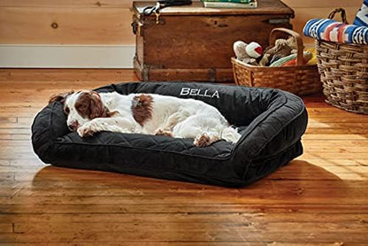 Orvis Comfort Fill-Eco Couch Dog Bed – Plush Three-Sided Bolster with Comfort Fill-Eco Cushion, Quilted Cover, Zip-Off & Machine Washable, Slate - Medium