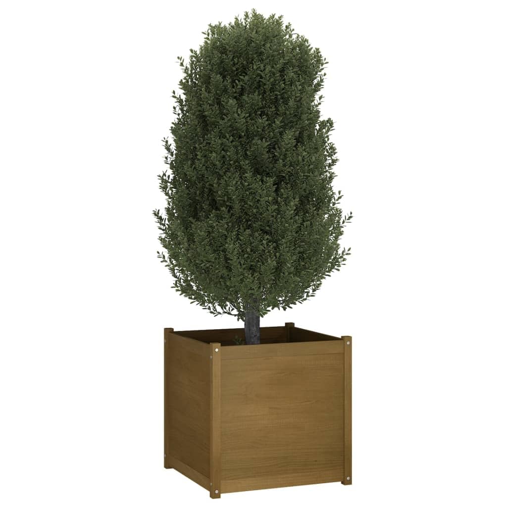 VGLQNRPT Square Garden Planter Box, Large Solid Pinewood Raised Bed for Outdoor Patio, Backyard, Deck, and Flowers, 27.6-inch Honey Brown