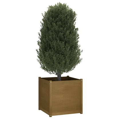 WRJENFSC Large Square Solid Pinewood Planter Box Honey Brown Outdoor for Gardens Terraces Patios Durable Spacious Raised Garden Bed Alternative Natural Wood Finish