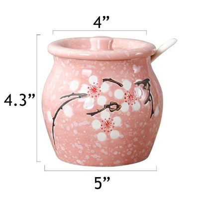 Ceramic Flower Sugar Bowl Seasoning Pot Salt Storage Jar with Lid Spoon