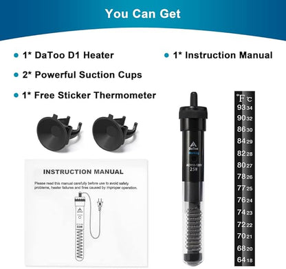 DaToo Aquarium Heater Adjustable 25W Submersible Fish Tank Heater with Electronic Chip Thermostat Suitable for Marine Saltwater and Freshwater