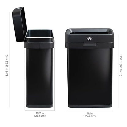 Clorox 13 Gallon Trash Can - 50L Slim Open Top Garbage Bin for Commercial Spaces, Kitchen, Office - Narrow Rectangular Black Stainless Steel Body with Hinged Rim Protection