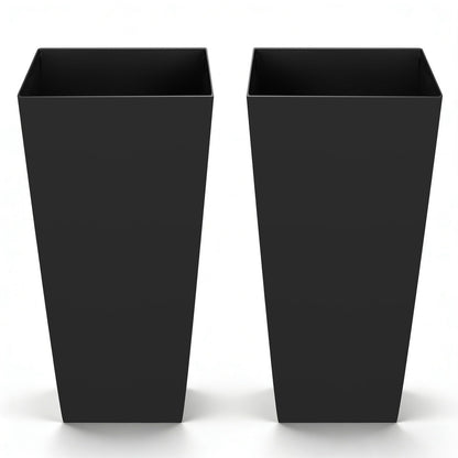 VEVOR 26 Inch Tall Planter Set of 2, Outdoor Large Tall Planters for Outdoor Indoor Plants, Tapered Black Planter for Front Porch, Patio, Garden, Plant Container Flower Pots with Built-in Drainage