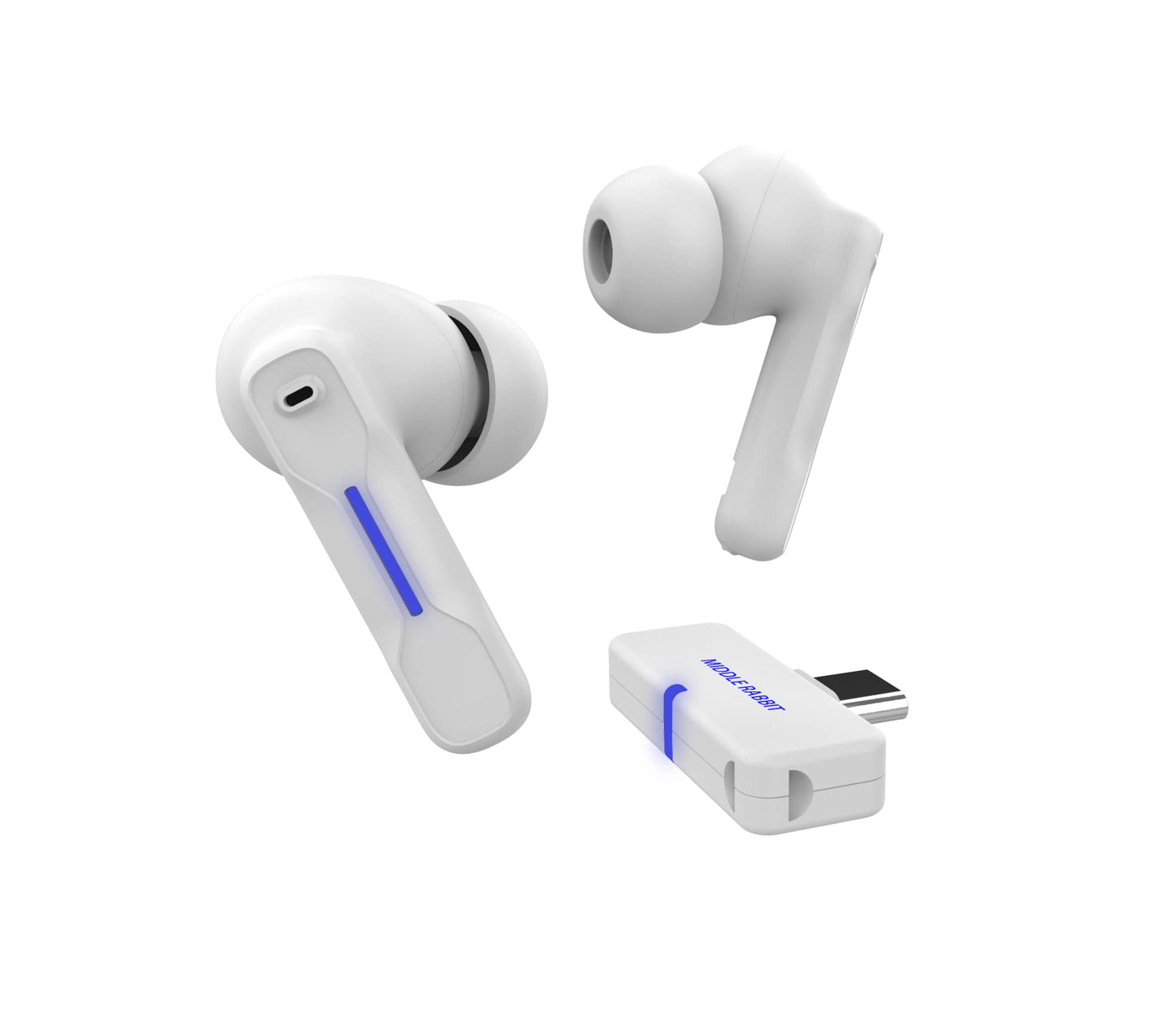 FEDIKER SW4 Wireless Earbuds for PC/Computer/Laptop - App Control - Dongle & Bluetooth - 30ms Low Latency - Headset with Mirophone for PC - Gaming Headset - Work Headphones - Headset for Work (White)