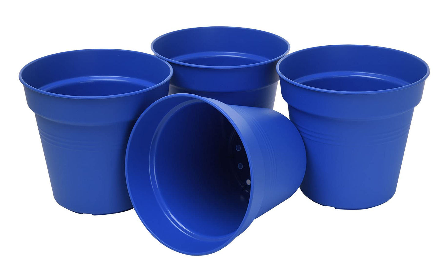 Mintra Garden Pots, 4 Pack Bulk Plastic Plant Pots with Drainage Tray, Round Indoor & Outdoor Decorative Planters with Drain Holes for Flowers, Herbs & Plants, 19cm Diameter – Blue, 7.5 in