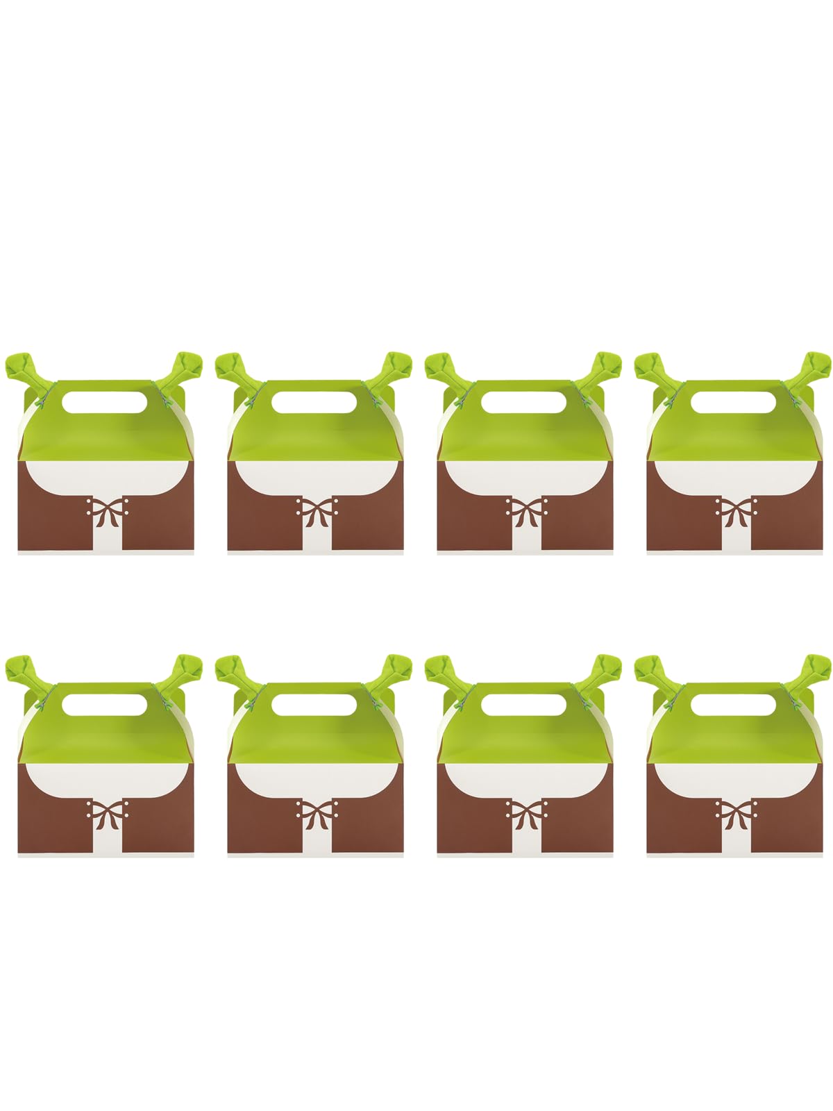 Wynato 16 Pack Green Ogre Party Favor Treat Boxes Goodie Gable Paper Gift Boxes with Handles Green Ogre Ears Costume Hairpin (16)