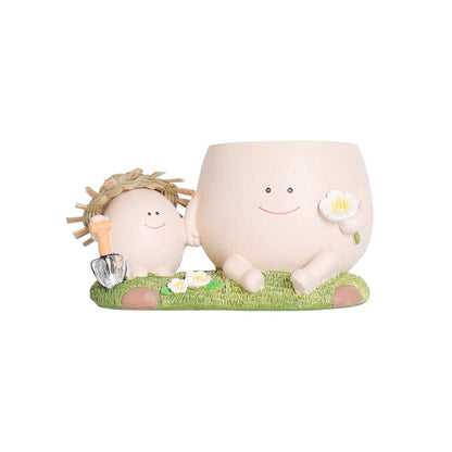 QIAOLY Cute Swing Resin Planter Pot with Drainage Cute Flower Pots for Succulents Plants Live Indoor Outdoor Planters for Houseplants Gift Large