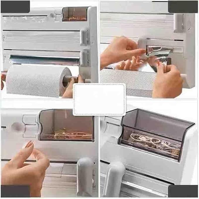 Wall Mount Kitchen Storage Rack Plastic Wrap Cling Foil Paper Dispenser Tin Film Cutter