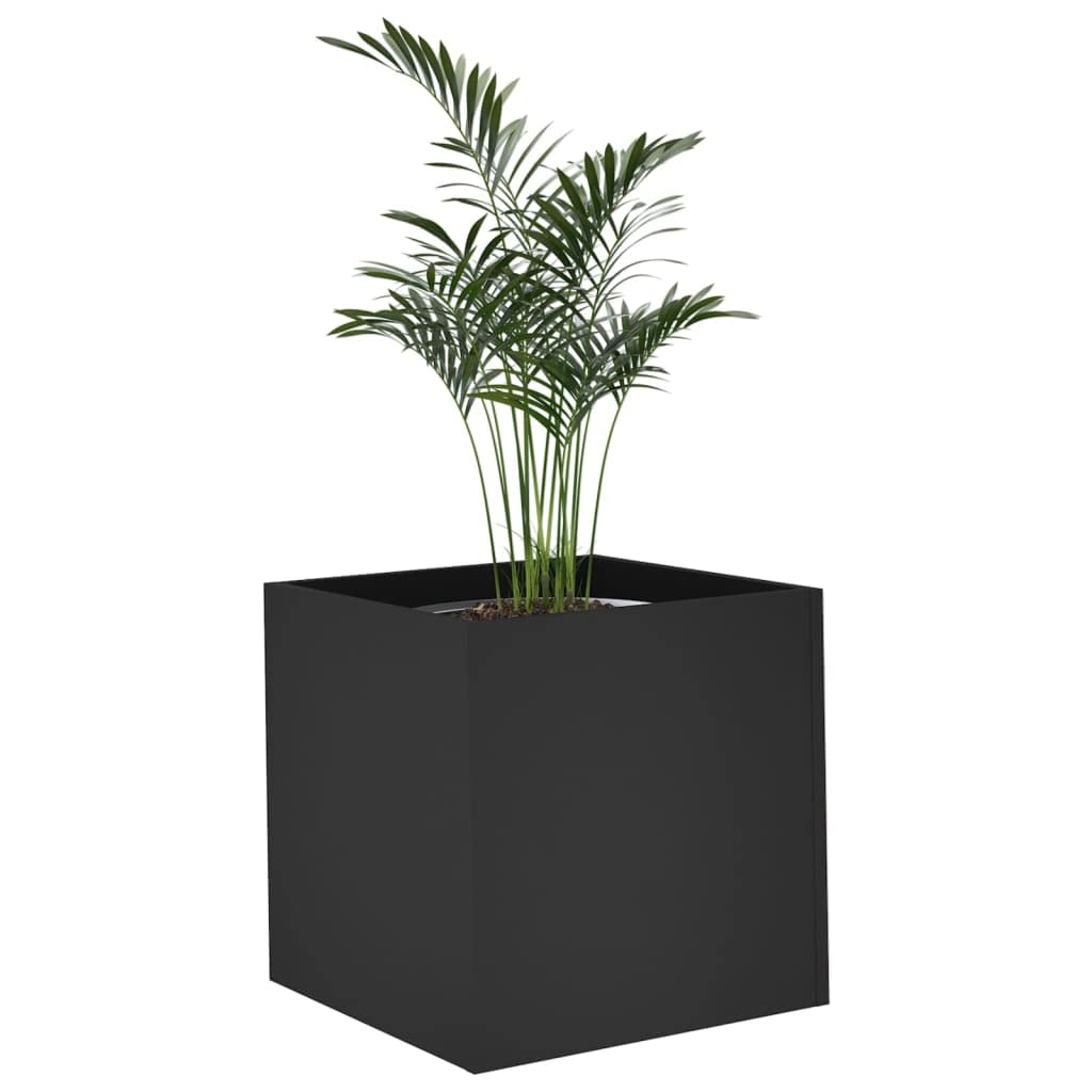 Makastle Garden Planter Box, Planting Chest for Vegetables, Fruits, Flowers and Succulents in Backyard, Balcony, Patio, 15.7x15.7x15.7 in Black Engineered Wood