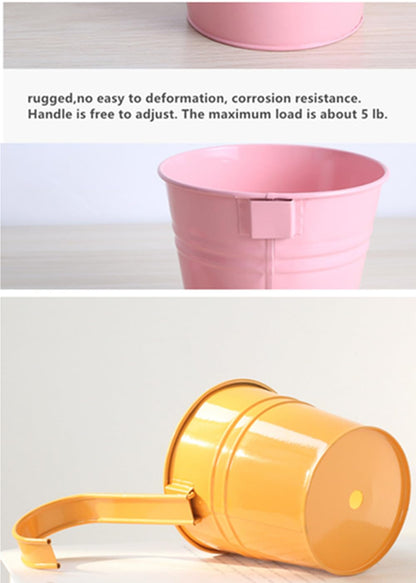 Leoyoubei Hanging Flower Pots for Outdoor Indoor Plants with Removable Hooks -5 Pack Metal Buckets Plant Pots Wall Fence Home Decor-Storage Box,Drainage Holes -5''Diameter (Pink)