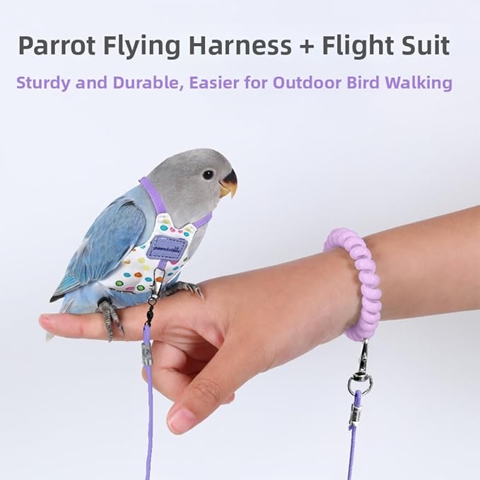 Bird Harness Leash Set Adjustable Vest Anti-Lost Wrist Strap for Parakeet Cockatiel Conure Lovebird (Blue, Show Budgie/Lovebird 5 * 8.5cm / 4g)