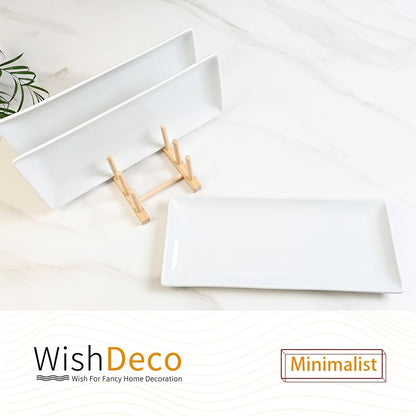 WishDeco Serving Platters Set of 3, Large Serving Trays 14 inch, White Serving Plates, Ceramic Rectangle Plate, Long Platter for Cake, Sushi, Steak, Dessert, Buffet