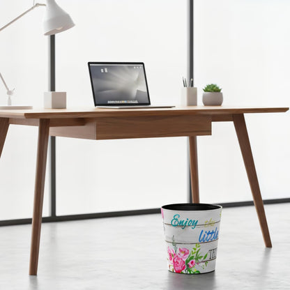 PU Leather Small Trash Can Wastebasket, Round Garbage Container Basket for Bathrooms, Laundry Room, Kitchens, Offices, Kids Rooms, Bedrooms,Dorms,Home Decorative Art Bin, 2.9 Gallon (Little Joy)