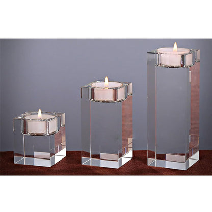 Cabilock Crystal Candlestick Cube Candle Holder Tealight Candle Holder Home Table Decor Romantic Table Centerpiece Ornament 1.96X1.96X3.14In