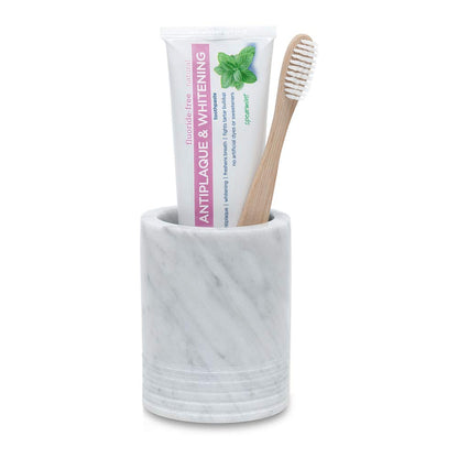 JIMEI Natural Marble SPA Collection Tumbler Toothbrush Holder Makeup Brush Holder Bathroom Countertop Organizer