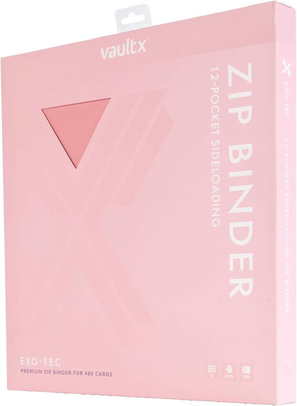 Vault X 12 Pocket Zip Binder, 480 Cards, Exo-Tec Material, 20 Side-Loading Pages (Pink)