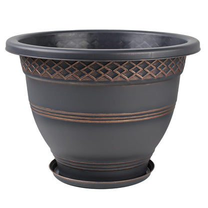 Usocik 10 Inch Plaid Plant Pots 4 Pack with Drainage and Saucers Copper