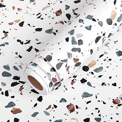 LACHEERY Terrazzo Contact Paper for Countertops Waterproof Self Adhesive Granite Countertop Contact Paper Decorative Wall Paper Roll Peel and Stick Wallpaper for Kitchen Shelf Drawer Liners 15.8"x80"