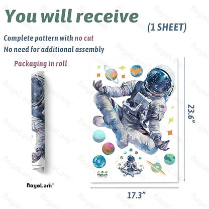 Yoga Astronaut and Planet Star Wall Decals Nursery Preschool Large Wall Stickers for Kid Baby Boy Removable Peel and Stick Waterproof Wall Art Decor Stickers for Living Room Bedroom Playroom
